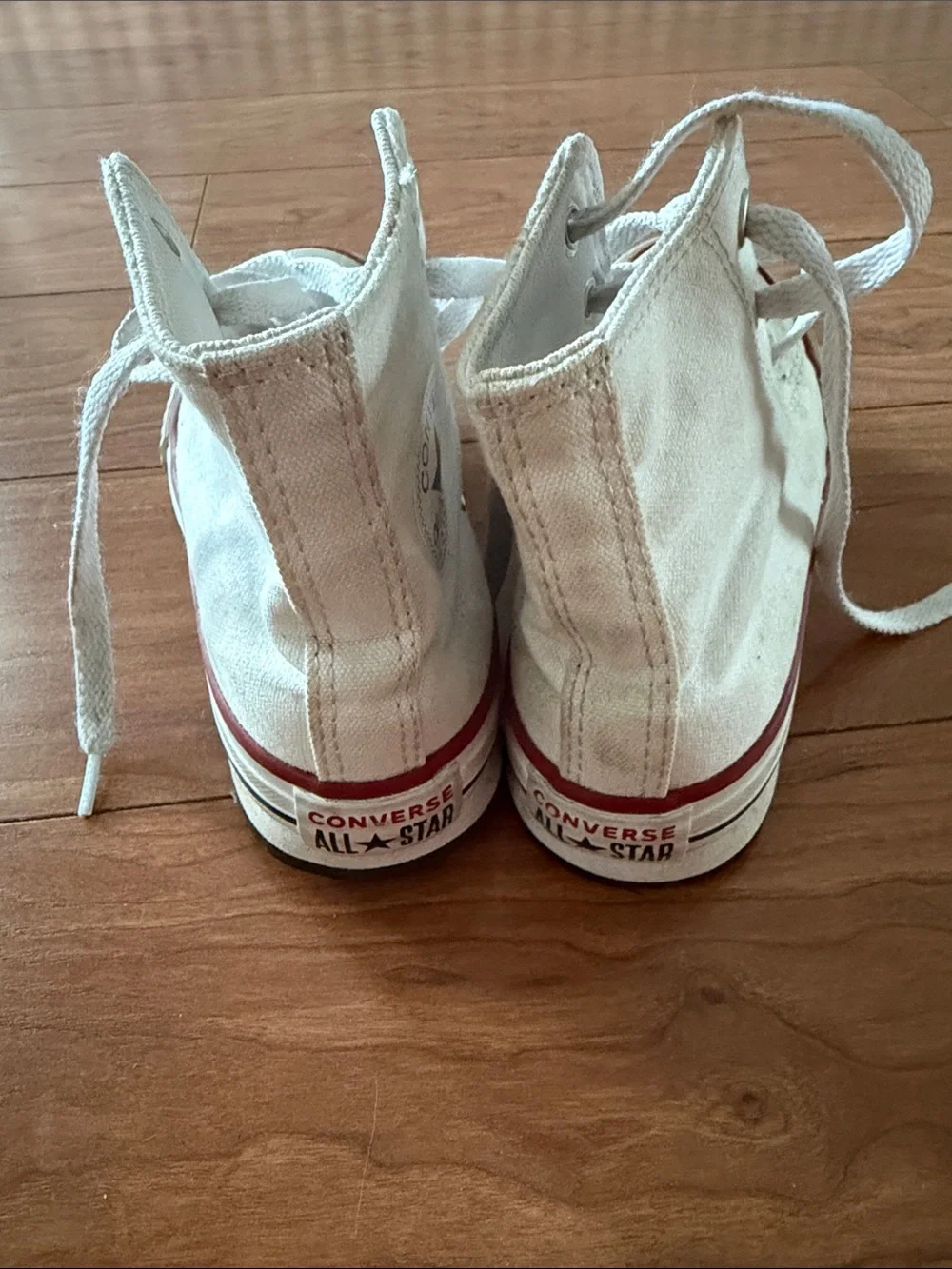 Converse Kids High-Top Canvas Sneakers in Cream with Red Trim